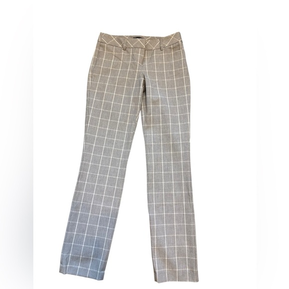 Express Women's Columnist Gray Check Printed Straight Leg Trouser Pant Size 00R - Picture 1 of 6